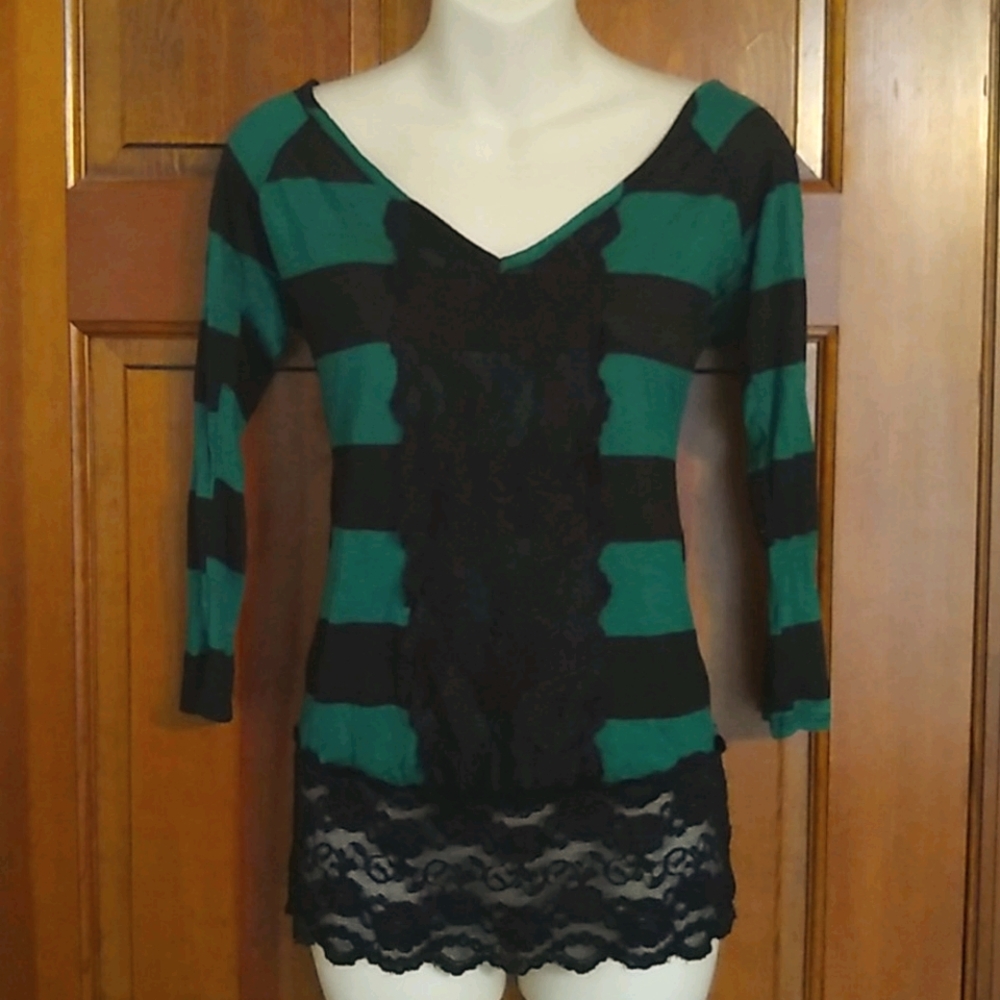 Daytrip long sleeved lace trimmed striped top